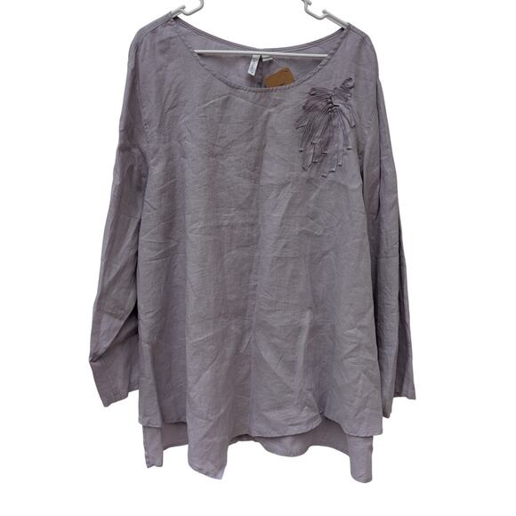 NWT Kleen 100% Linen Asymmetric Long Sleeve Grey/Lavender Blouse Women's Sz 1x - Picture 1 of 10